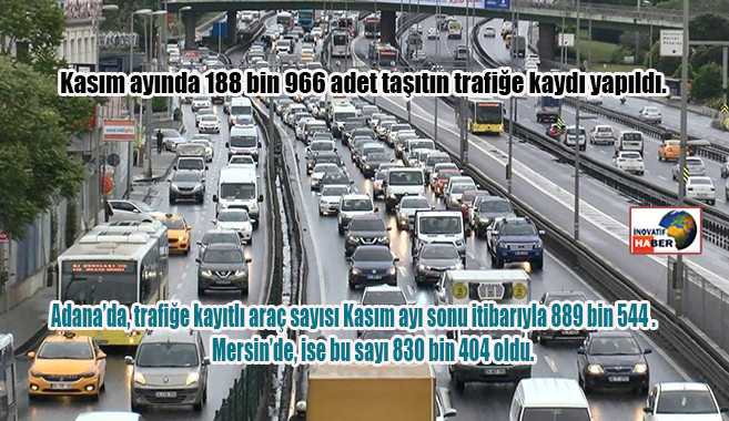 Kasım ayında 188 bin 966 adet taşıtın trafiğe kaydı yapıldı